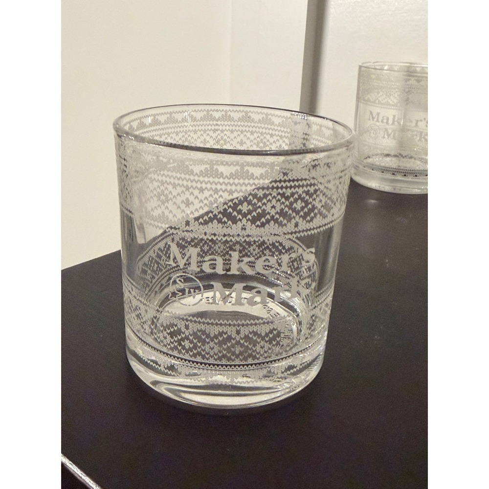 Makers Mark Rocks Glasses Set of 3 Holiday Sweater Etched Lowball Barware Clear